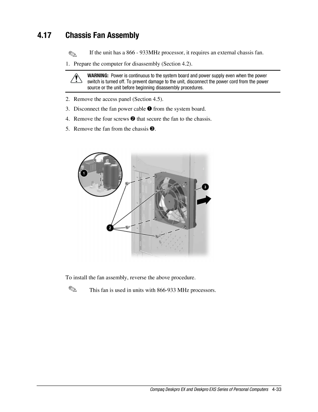 Compaq EXS Series, EX Series manual Chassis Fan Assembly 