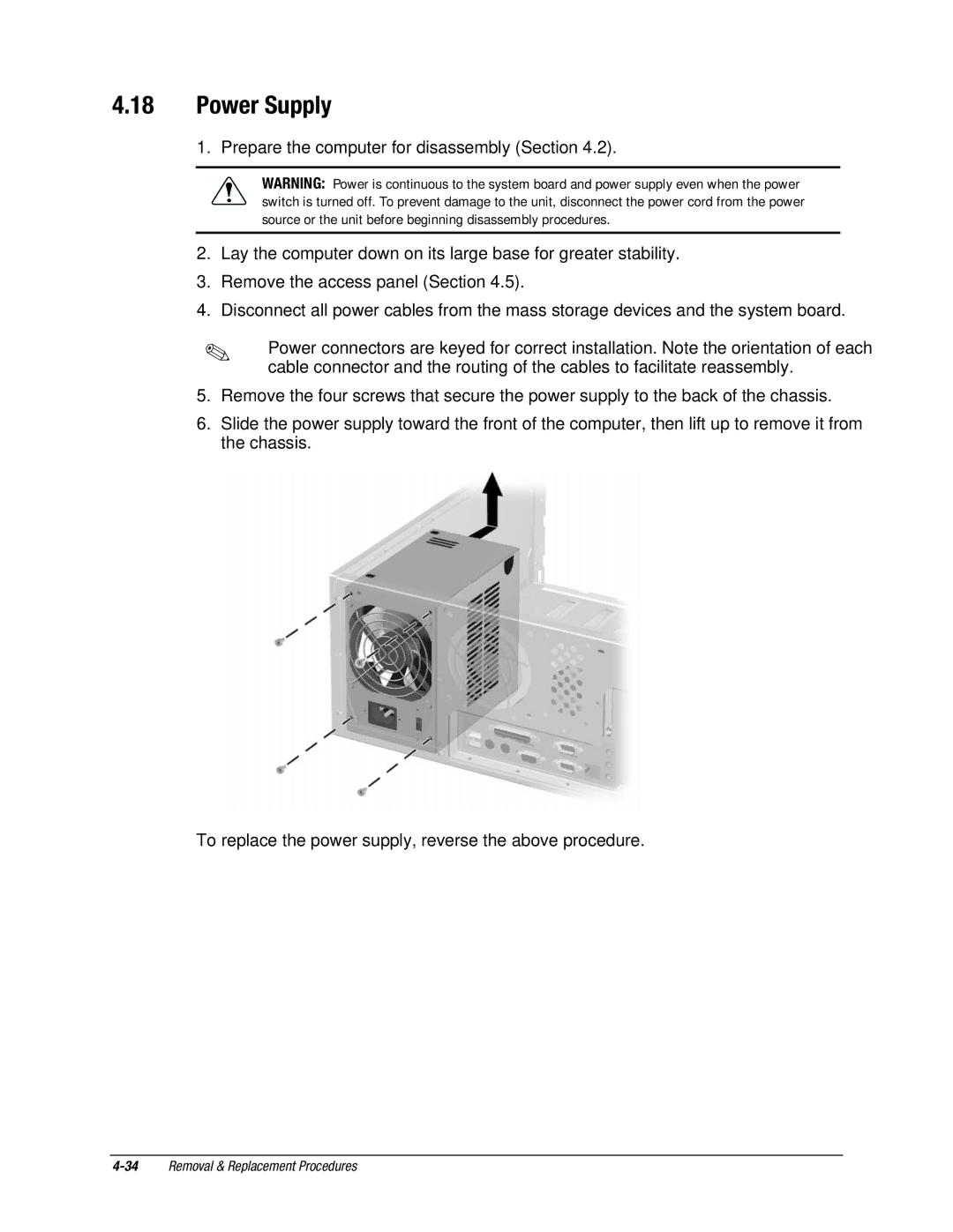 Compaq EX Series, EXS Series manual Power Supply 