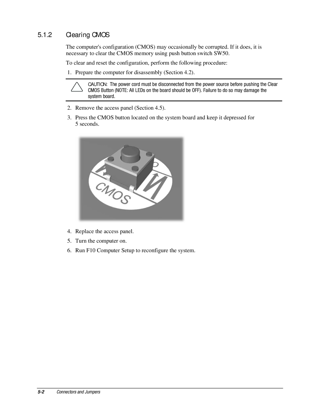 Compaq EX Series, EXS Series manual Clearing Cmos 