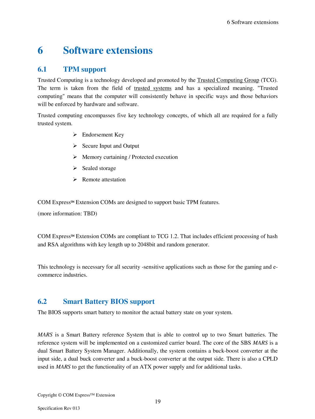Compaq Extension manual Software extensions, TPM support, Smart Battery Bios support 