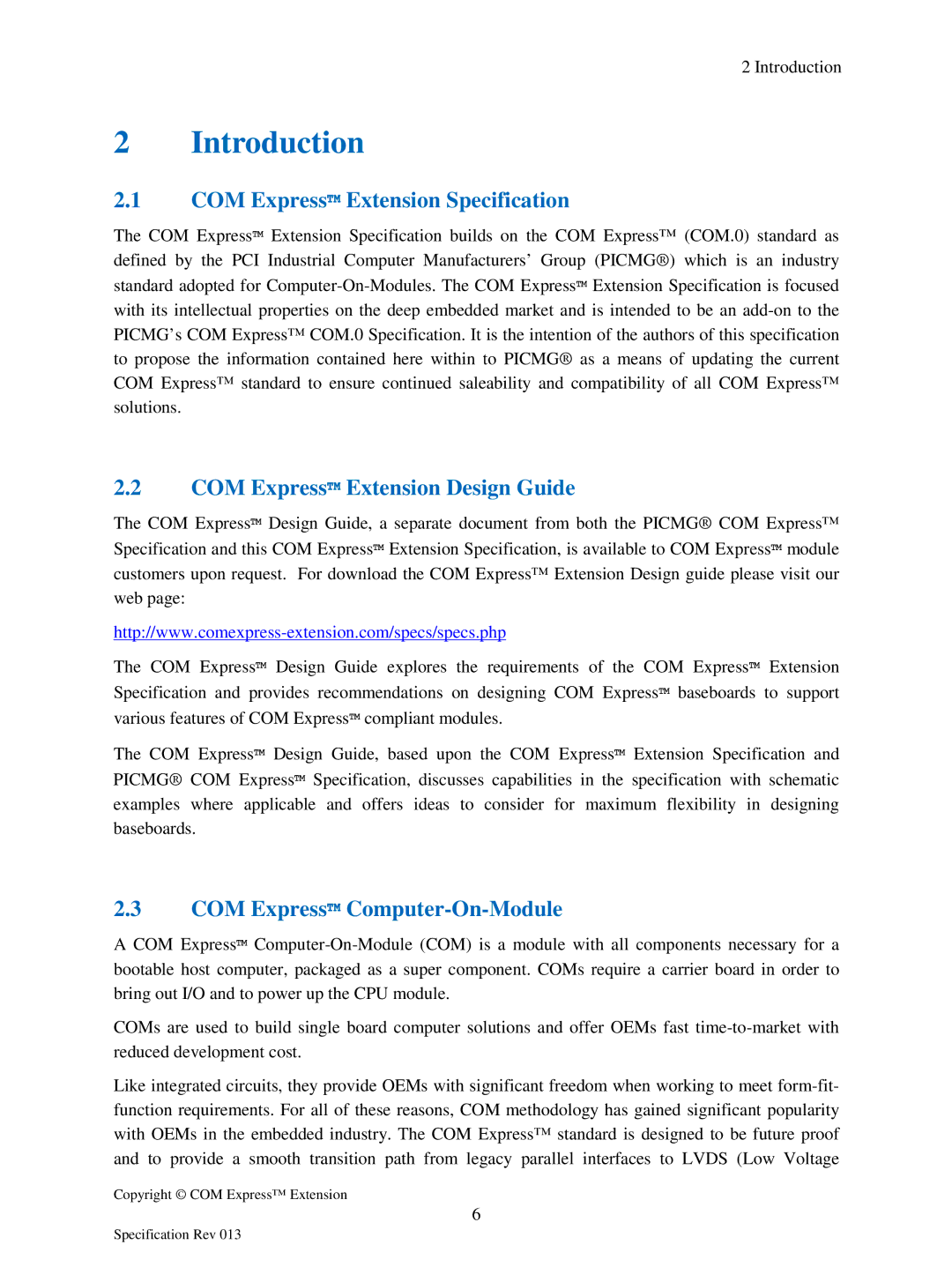 Compaq manual Introduction, COM Express Extension Specification, COM Express Extension Design Guide 