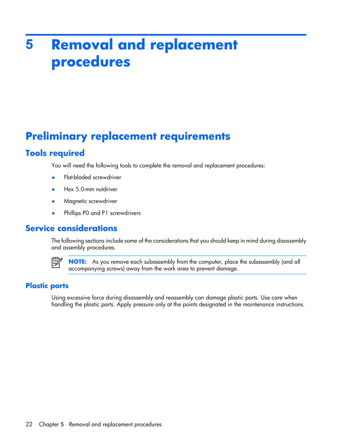 Compaq F500 manual Removal and replacement procedures, Preliminary replacement requirements, Tools required 