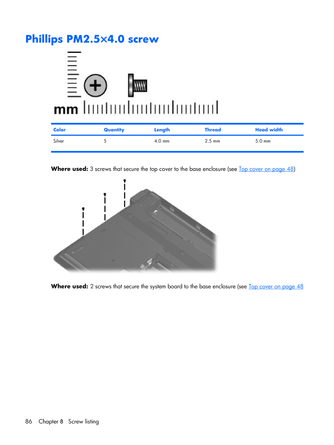 Compaq F500 manual Phillips PM2.5×4.0 screw 