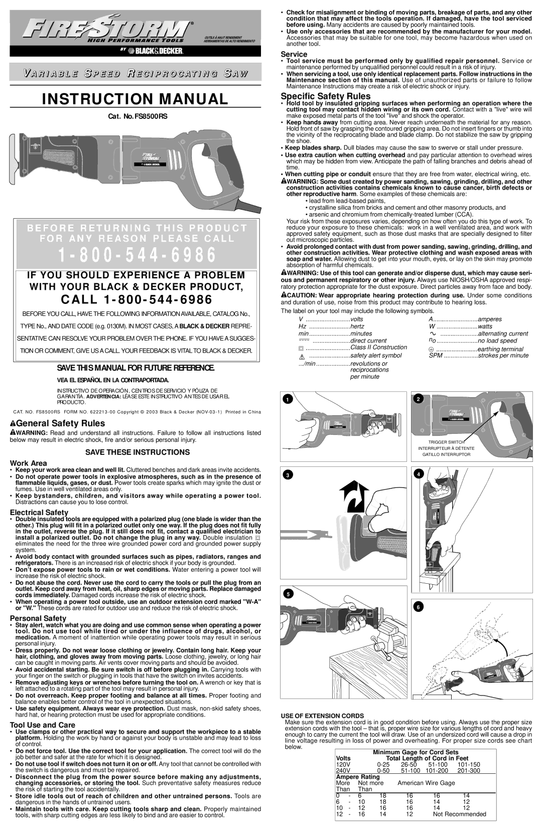 Compaq FS8500RS instruction manual Service, Work Area, Electrical Safety, Personal Safety, Tool Use and Care 