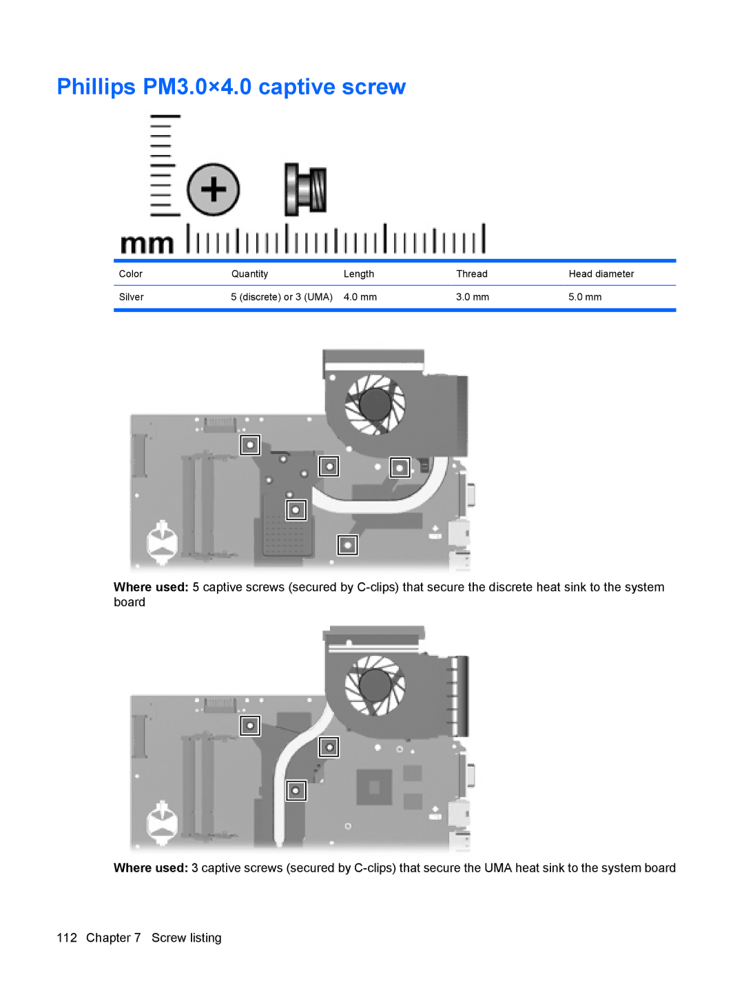 Compaq G71, CQ71 manual Phillips PM3.0×4.0 captive screw 