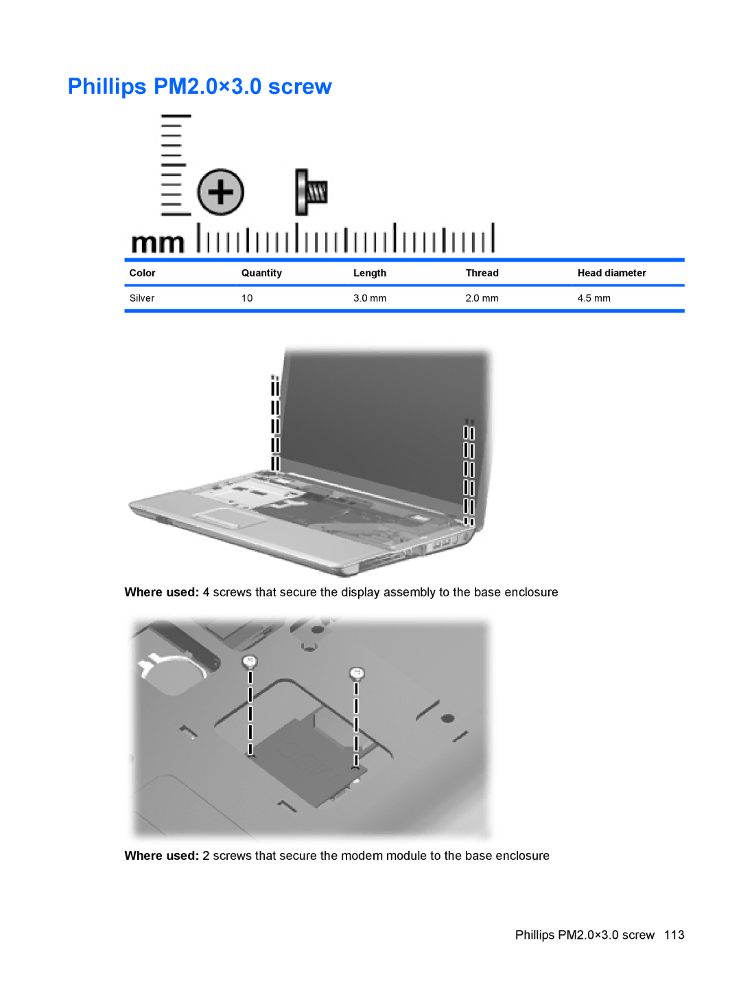 Compaq CQ71, G71 manual Phillips PM2.0×3.0 screw 