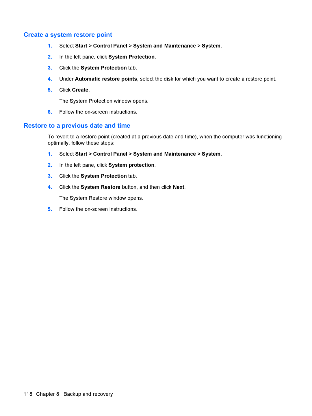 Compaq G71, CQ71 manual Create a system restore point 