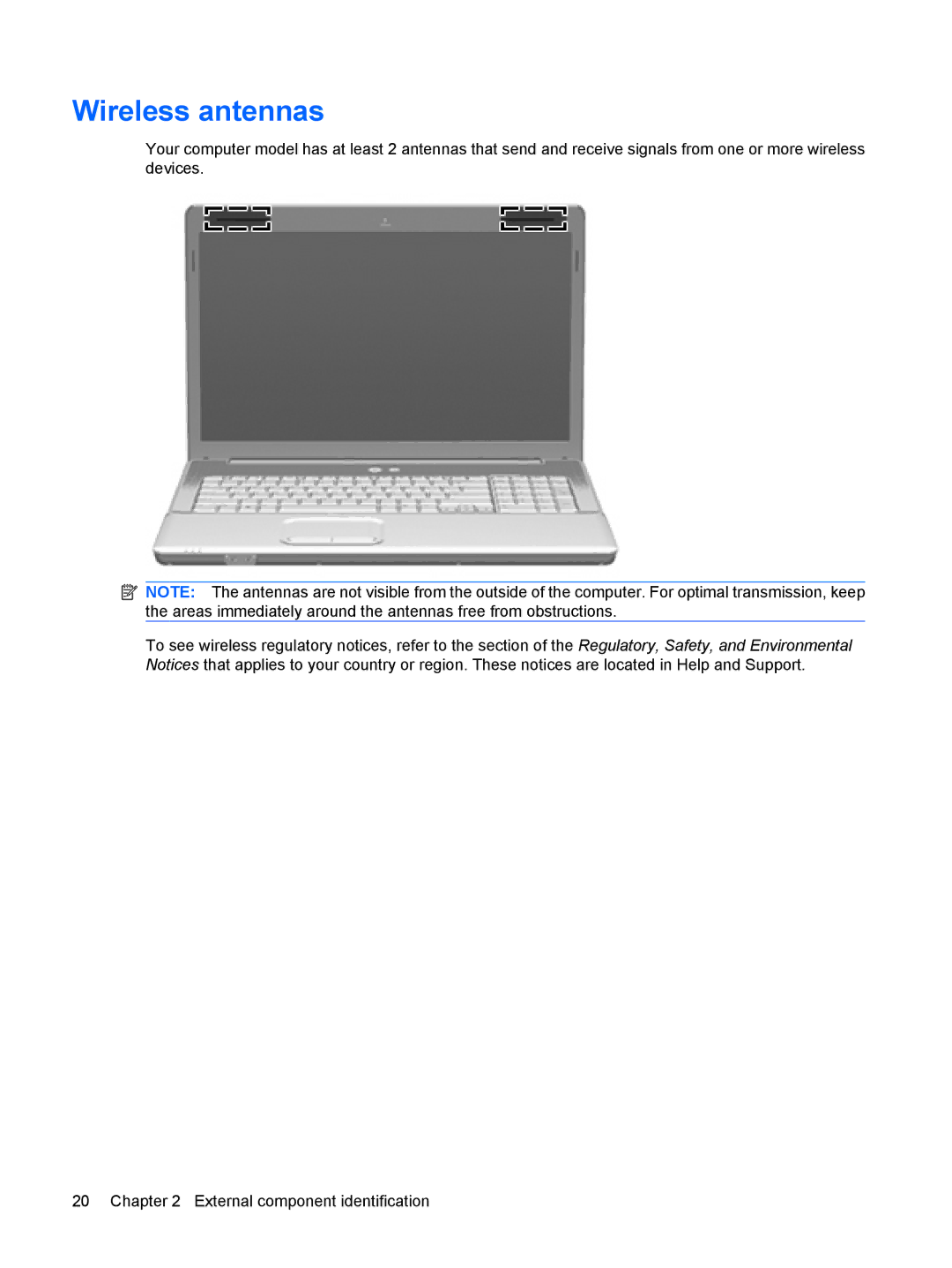 Compaq G71, CQ71 manual Wireless antennas 