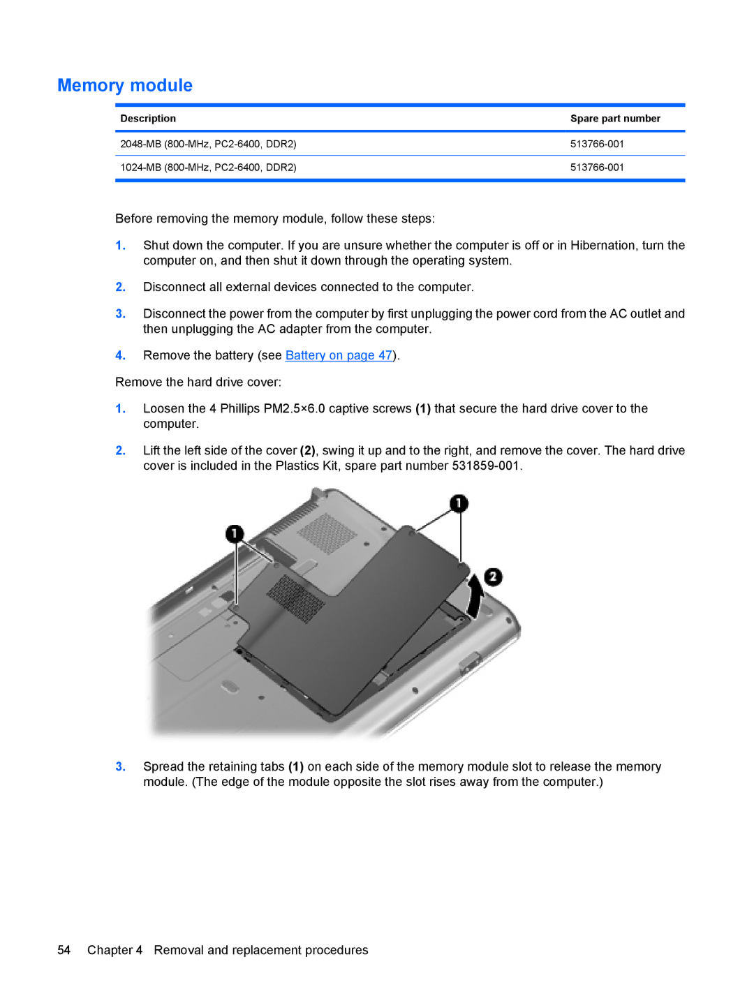 Compaq G71, CQ71 manual Memory module 