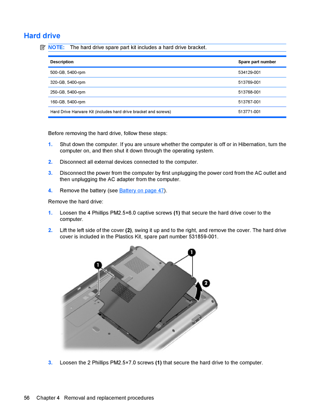 Compaq G71, CQ71 manual Hard drive 