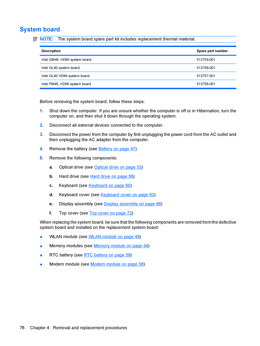 Compaq G71, CQ71 manual System board, Description Spare part number 