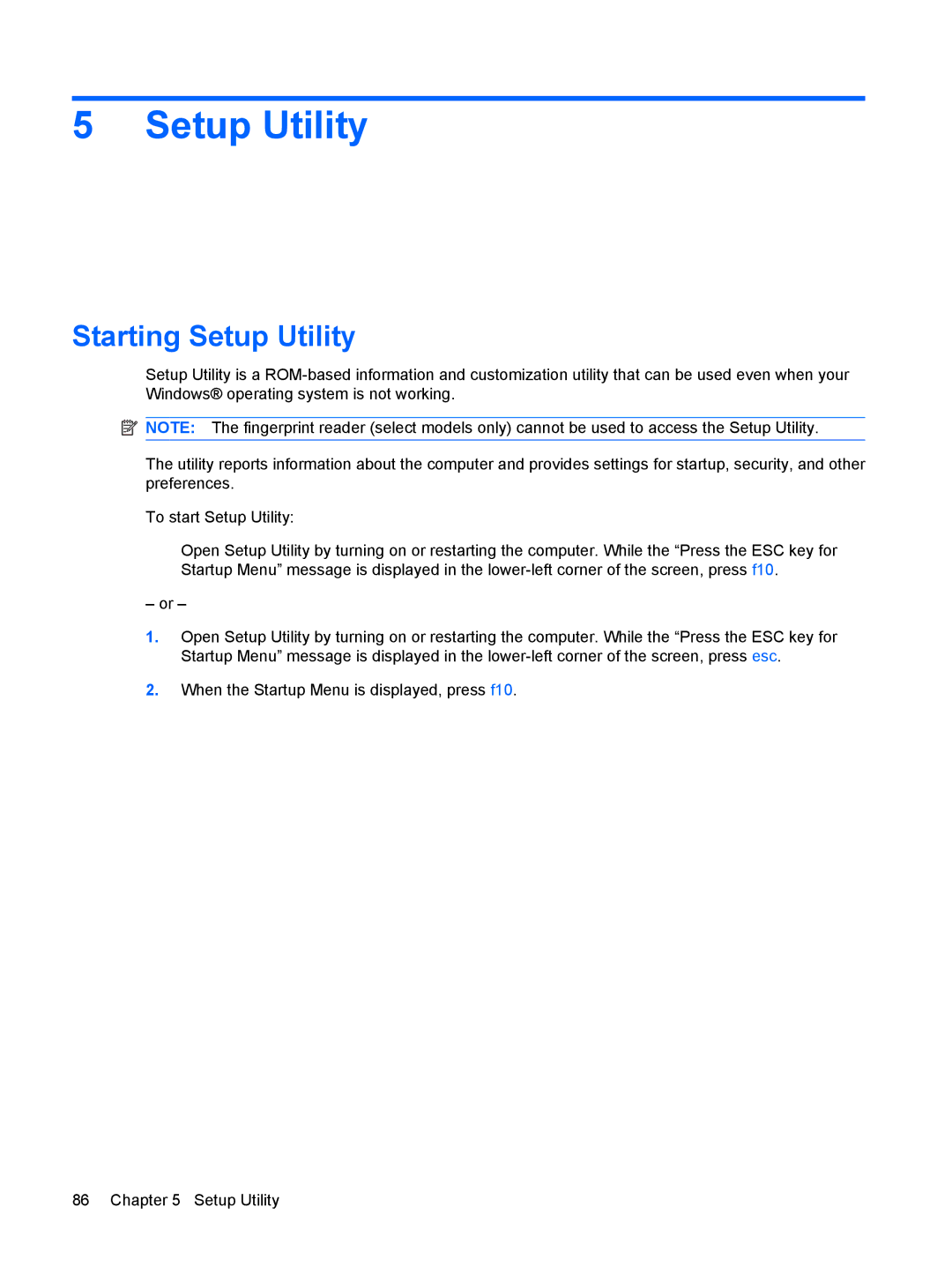 Compaq G71, CQ71 manual Starting Setup Utility 