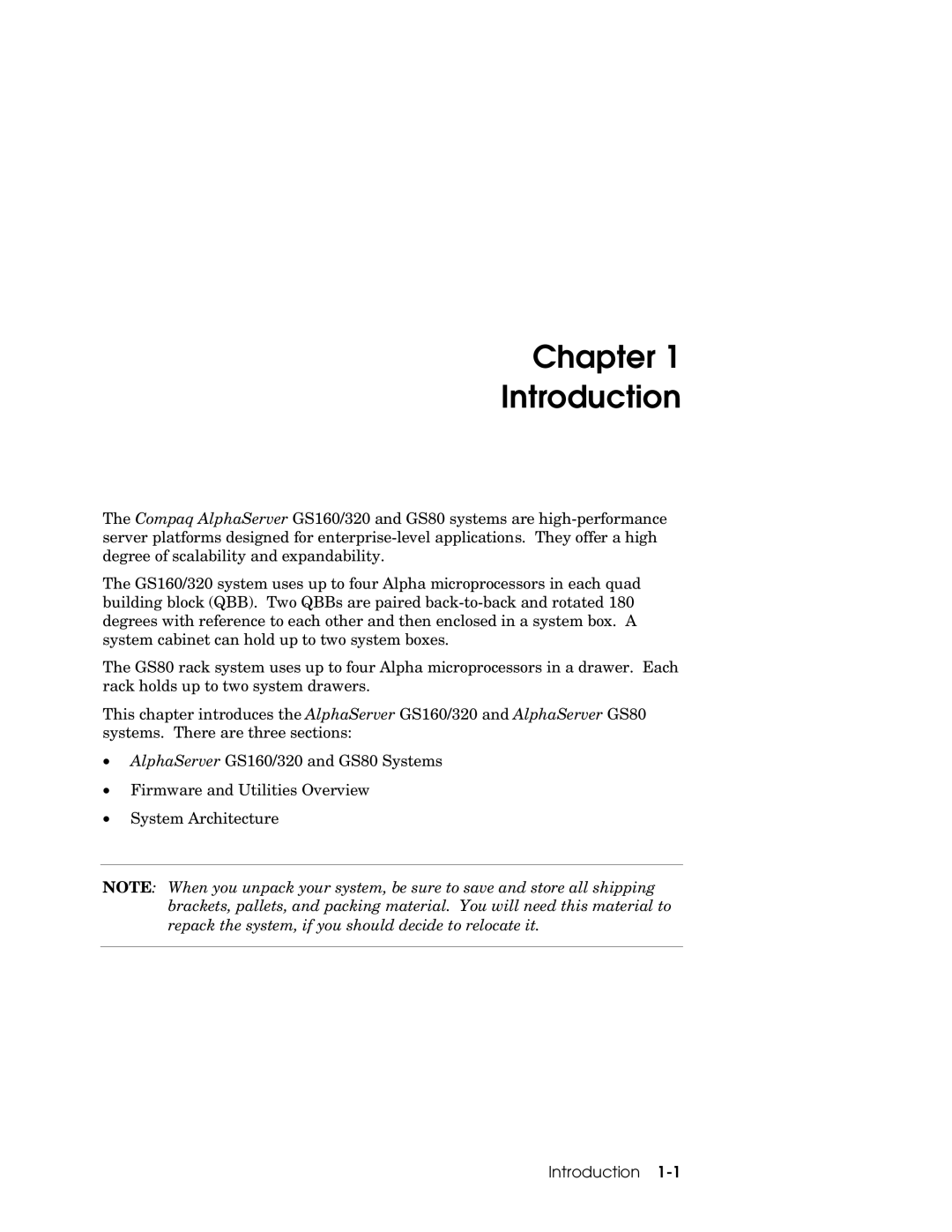 Compaq GS320, GS160, GS80 manual Chapter Introduction 