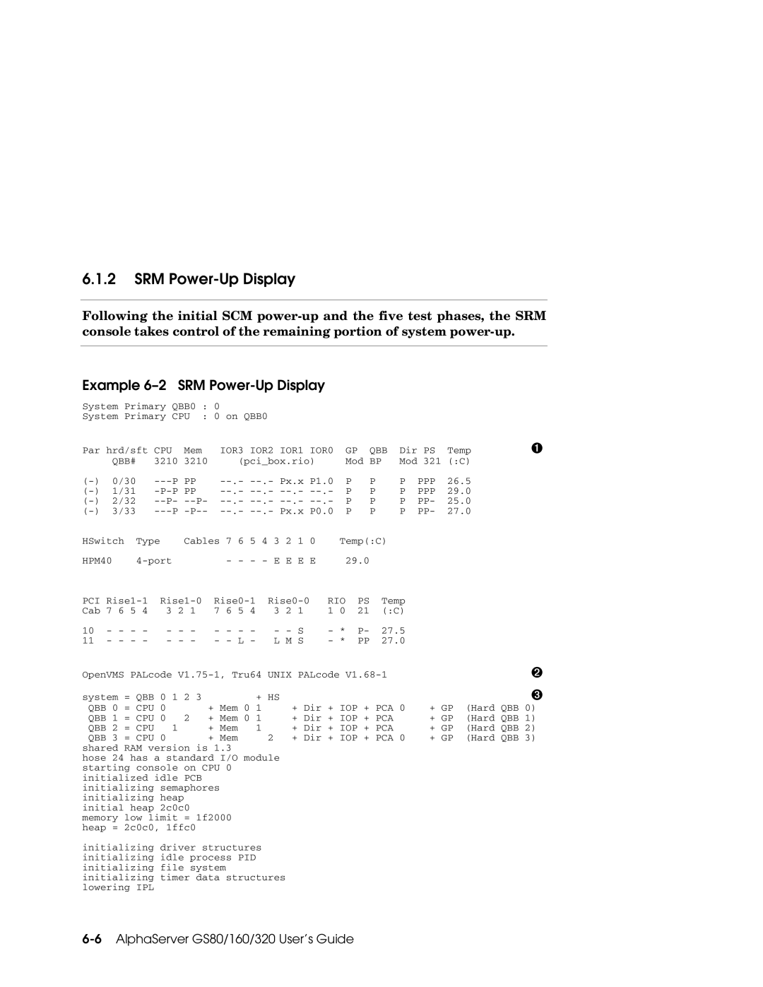 Compaq GS80, GS160, GS320 manual Example 6-2 SRM Power-Up Display 