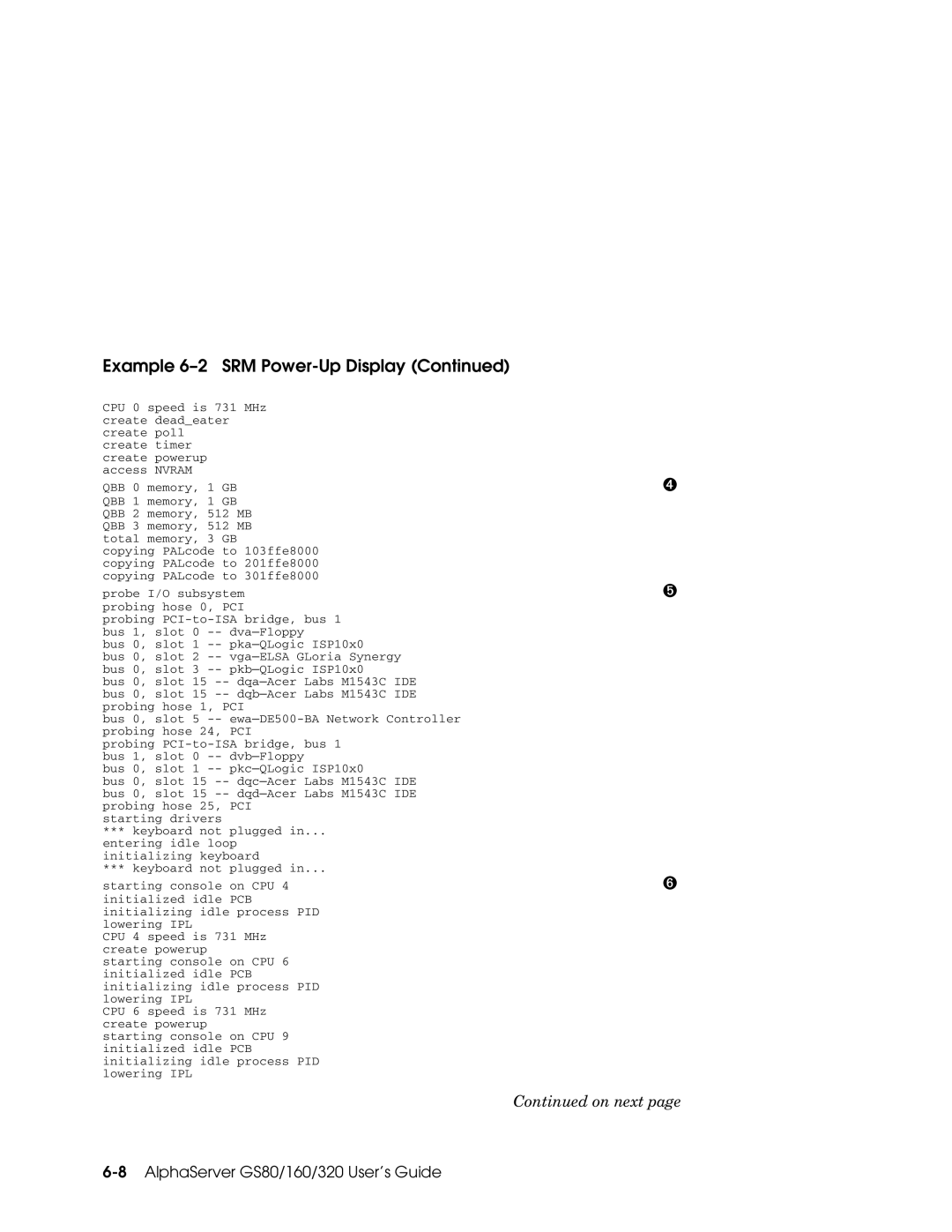 Compaq GS160, GS80, GS320 manual Entering idle loop initializing keyboard 