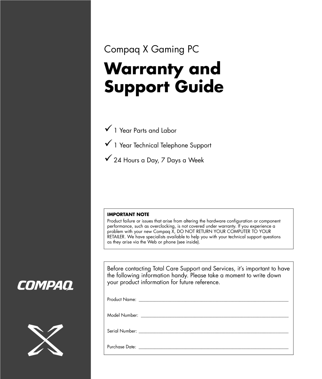 Compaq GX5000T warranty Warranty Support Guide 