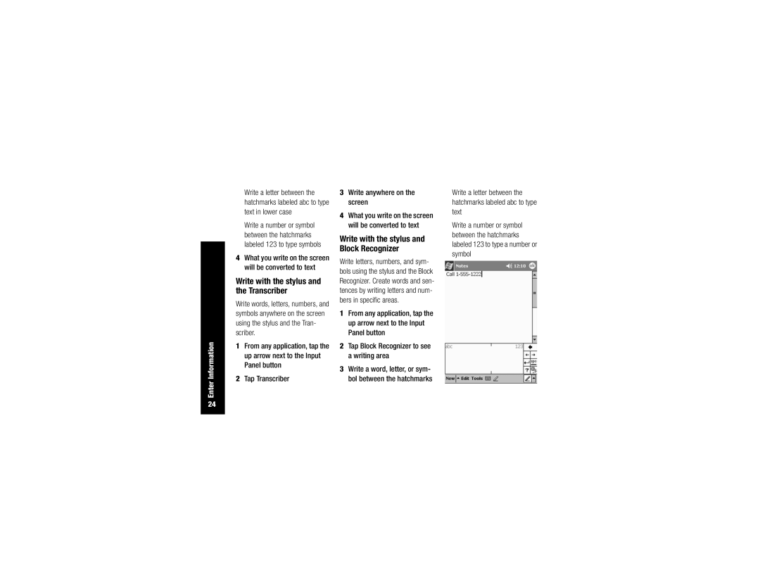 Compaq H3700 manual Write with the stylus and the Transcriber, Write with the stylus and Block Recognizer 