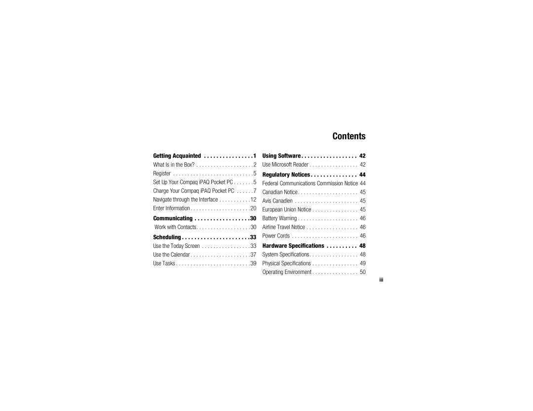 Compaq H3700 manual Contents 