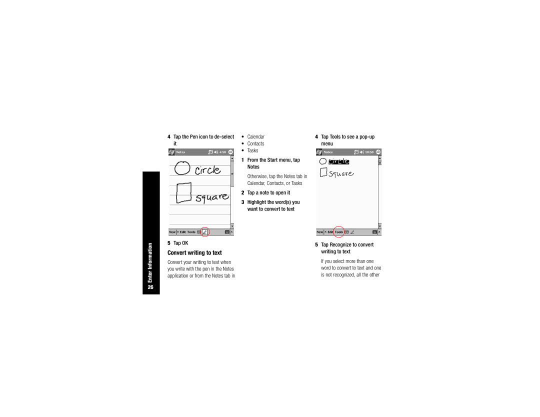 Compaq H3700 manual Convert writing to text, Tap the Pen icon to de-select it Tap OK, Tap a note to open it 