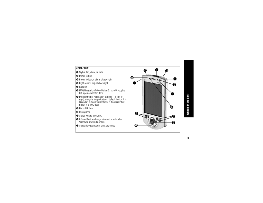 Compaq H3700 manual Record Button Microphone Stereo Headphone Jack, Stylus Release Button eject the stylus 