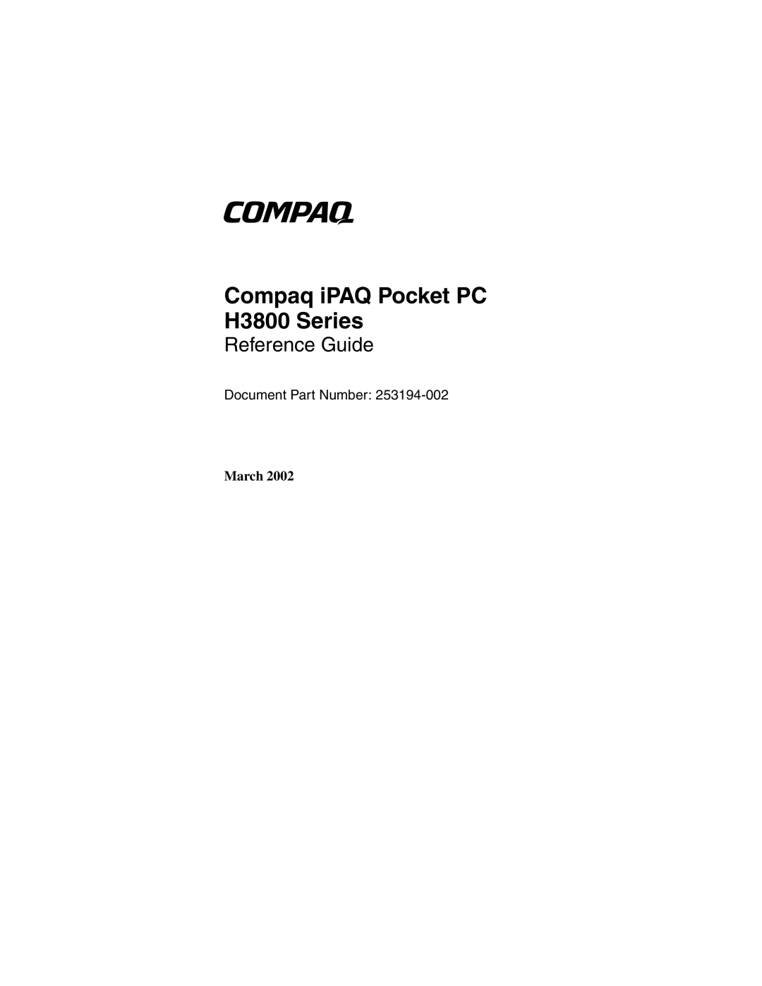 Compaq manual Compaq iPAQ Pocket PC H3800 Series, March 