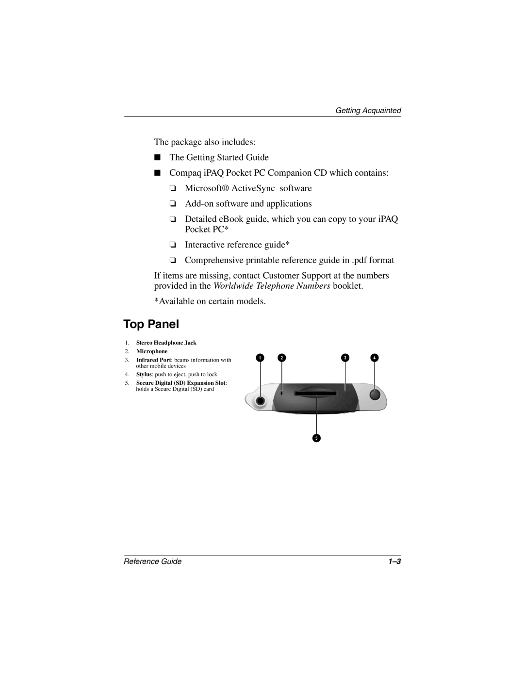 Compaq H3800 manual Top Panel, Stereo Headphone Jack Microphone 