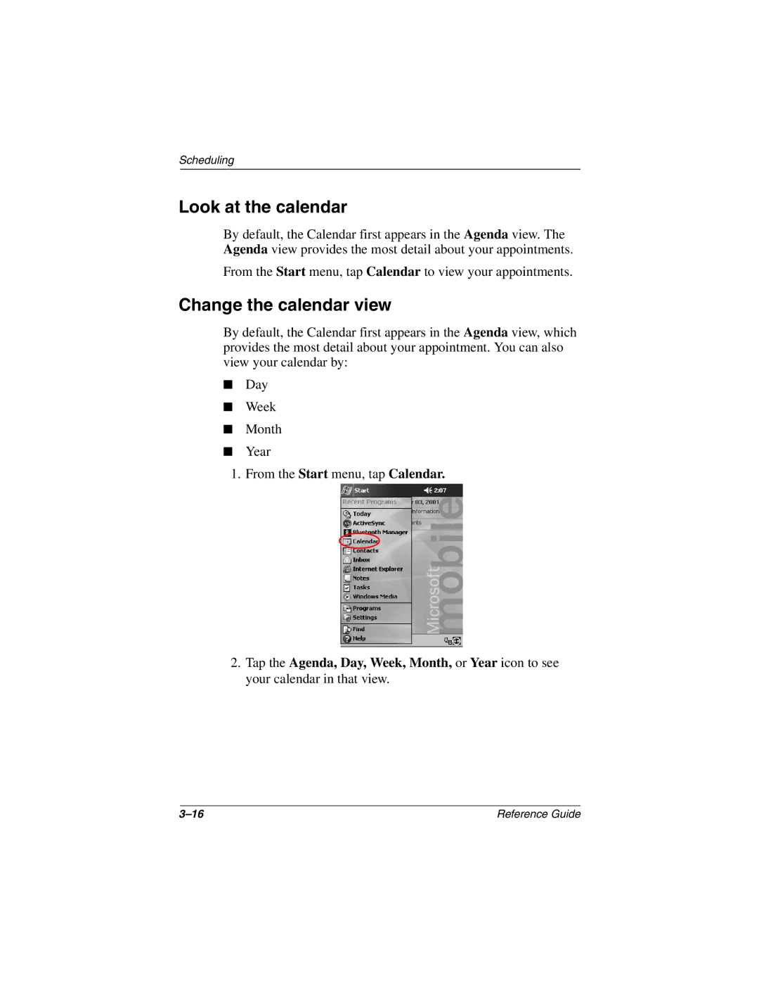 Compaq H3800 manual Look at the calendar, Change the calendar view 