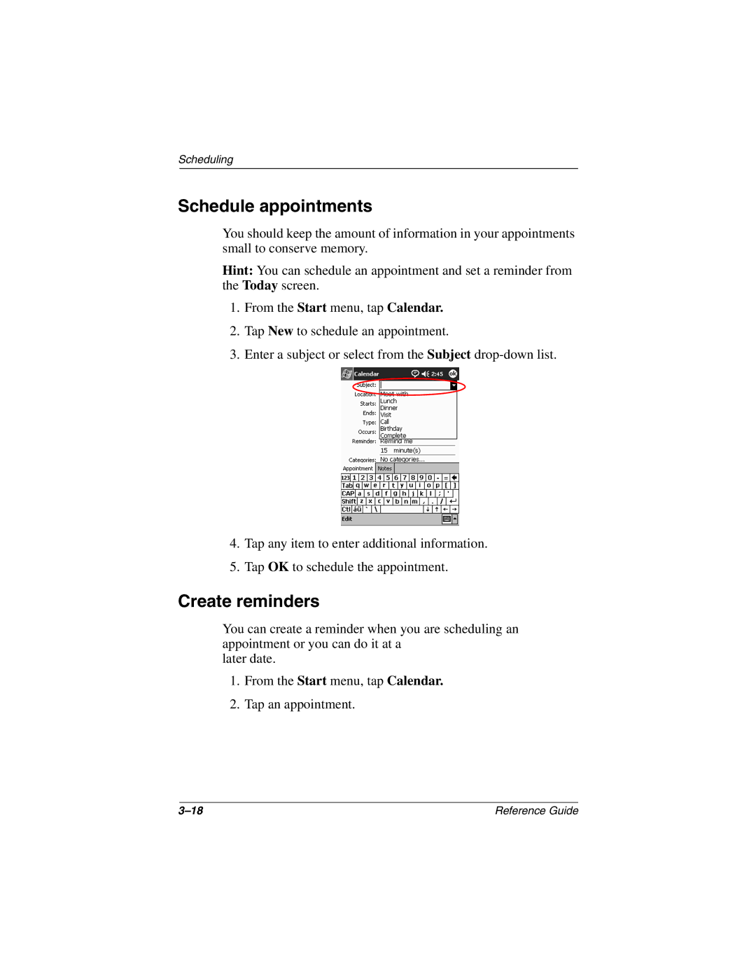 Compaq H3800 manual Schedule appointments, Create reminders 