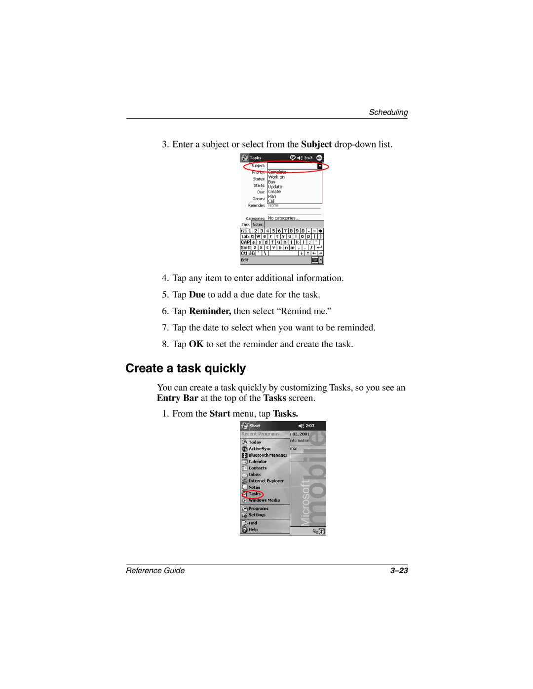 Compaq H3800 manual Create a task quickly 