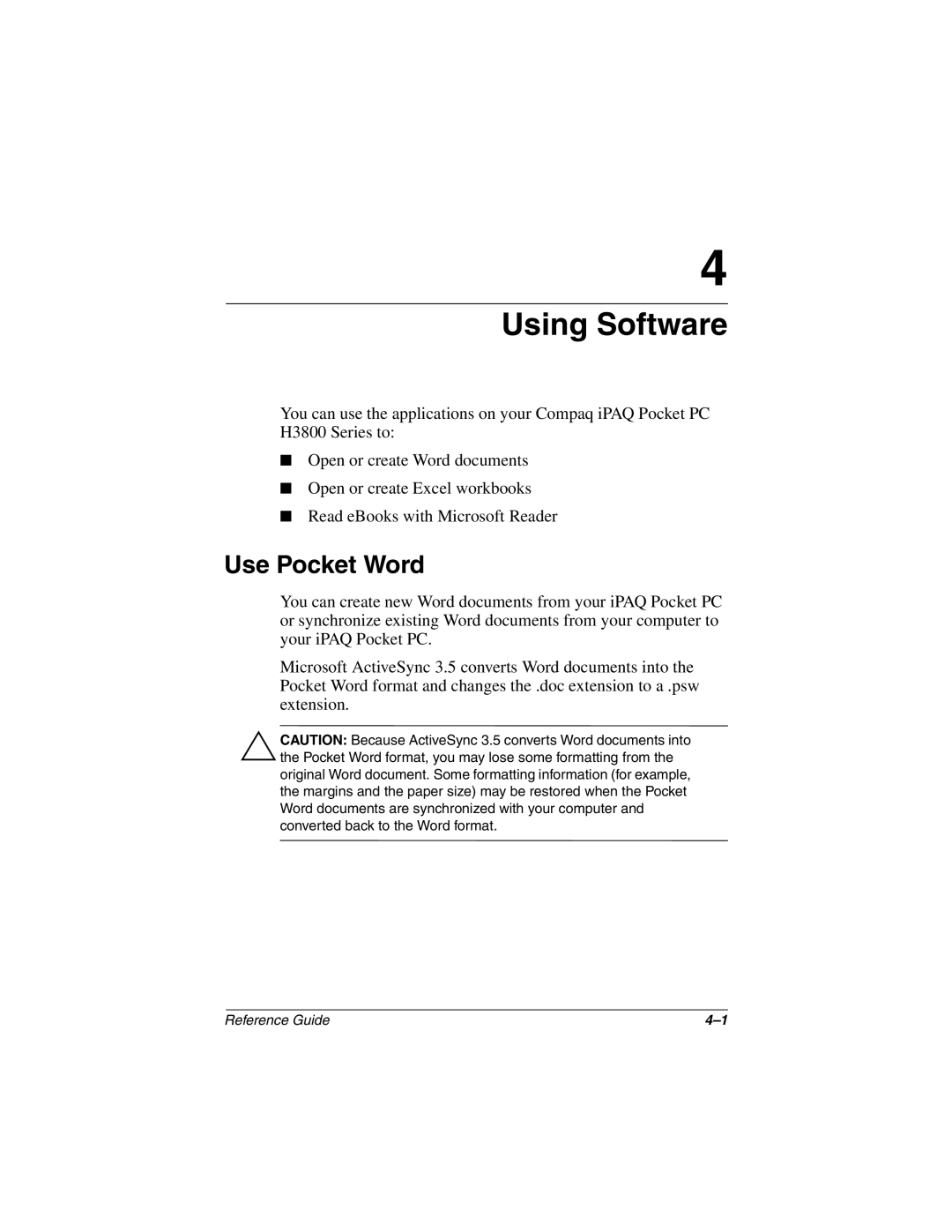 Compaq H3800 manual Using Software, Use Pocket Word 