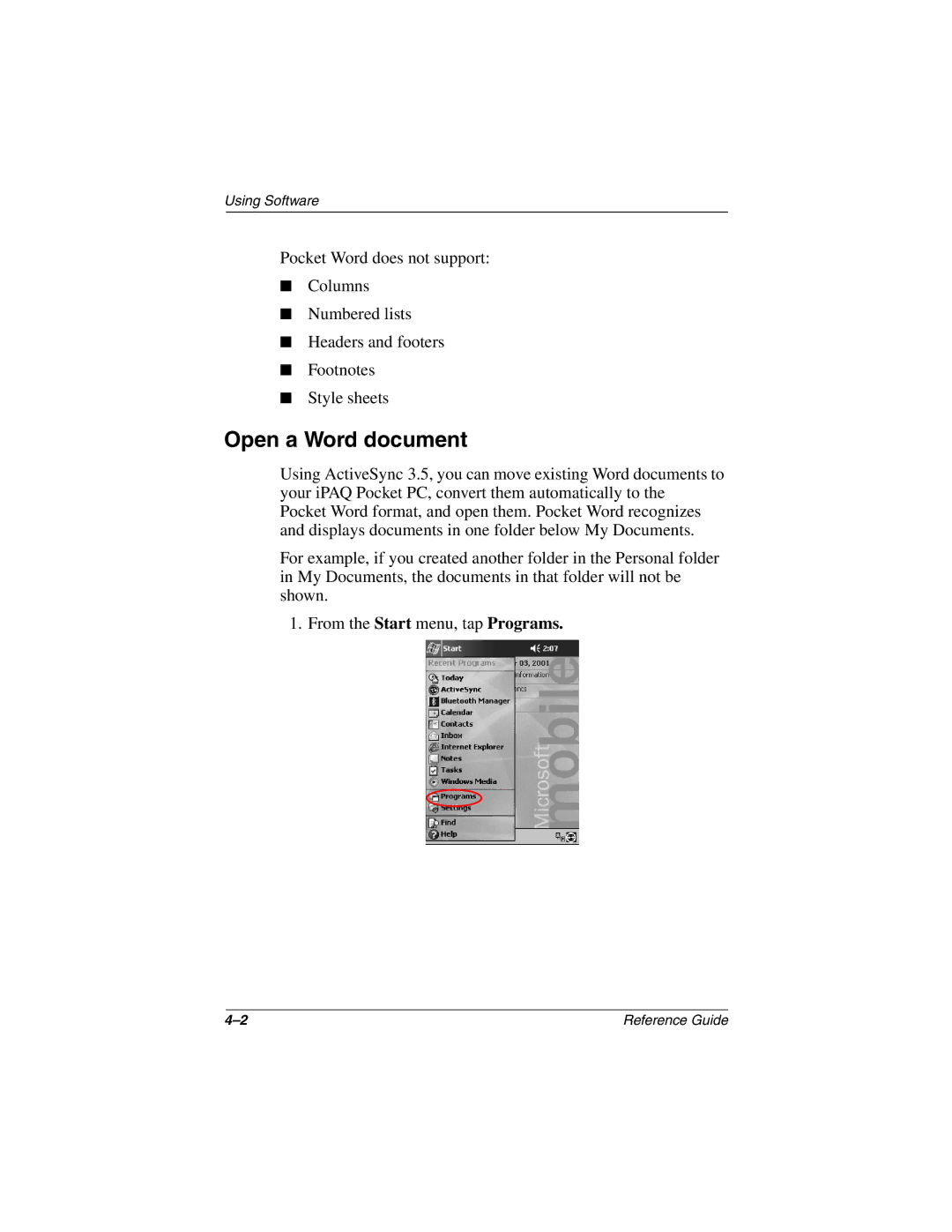 Compaq H3800 manual Open a Word document 