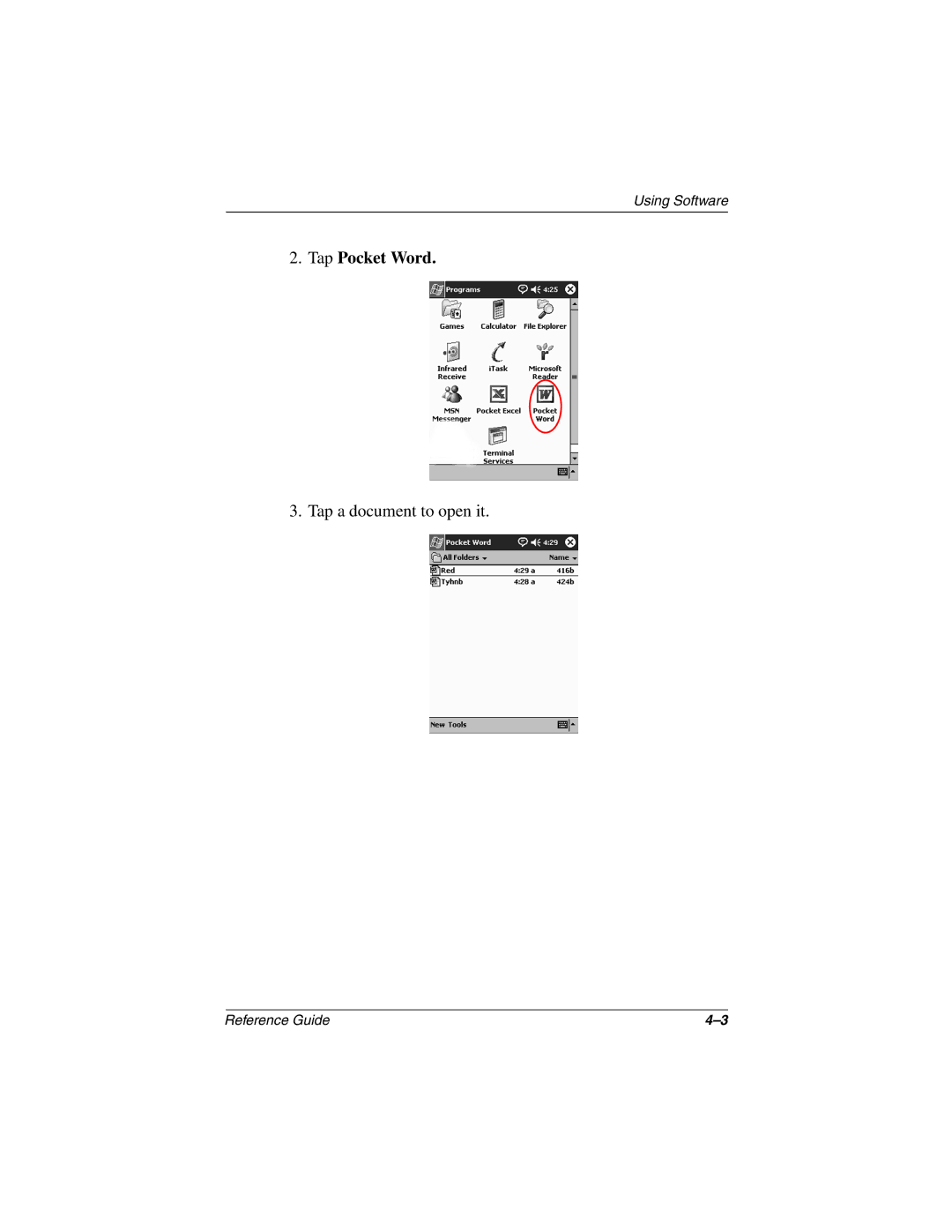 Compaq H3800 manual Tap Pocket Word 