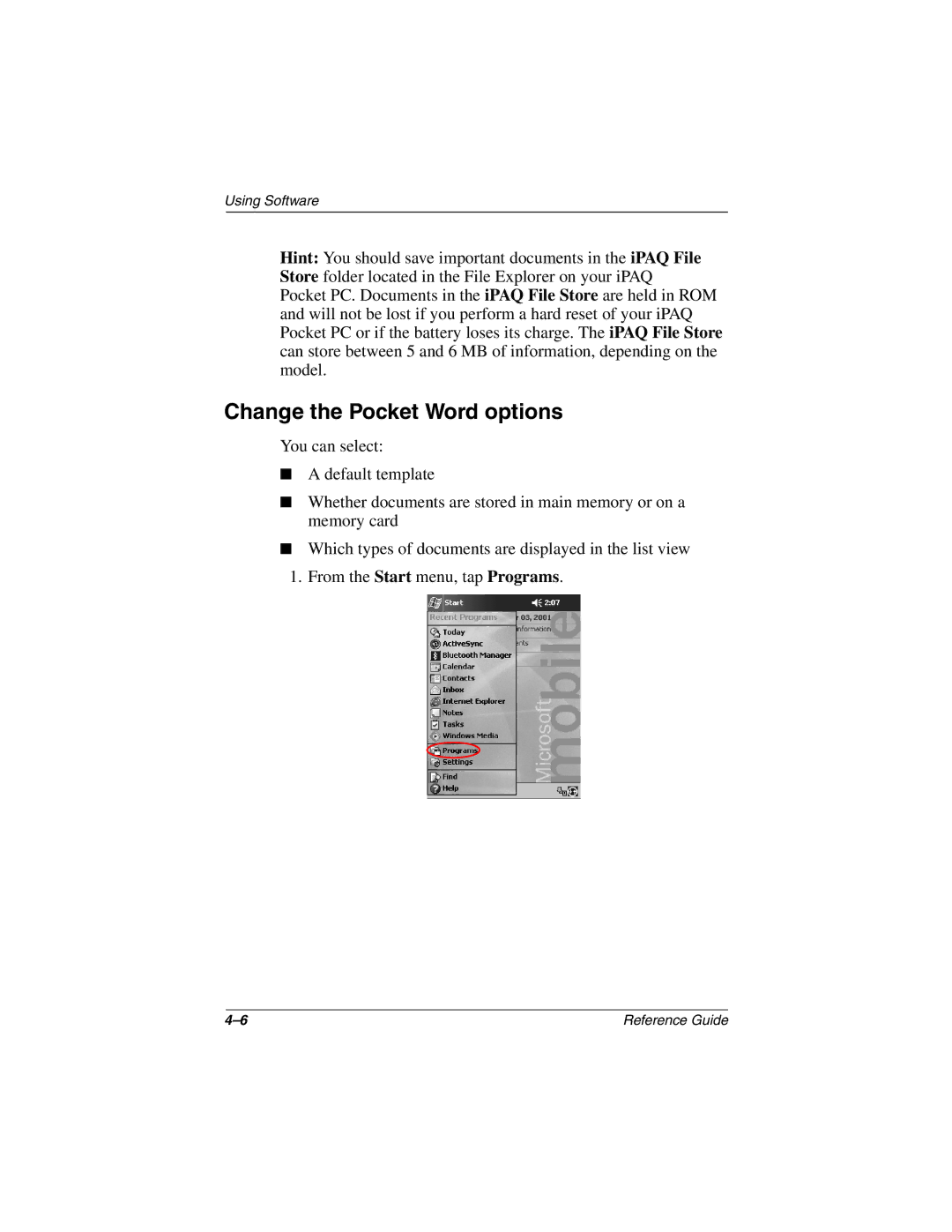 Compaq H3800 manual Change the Pocket Word options 