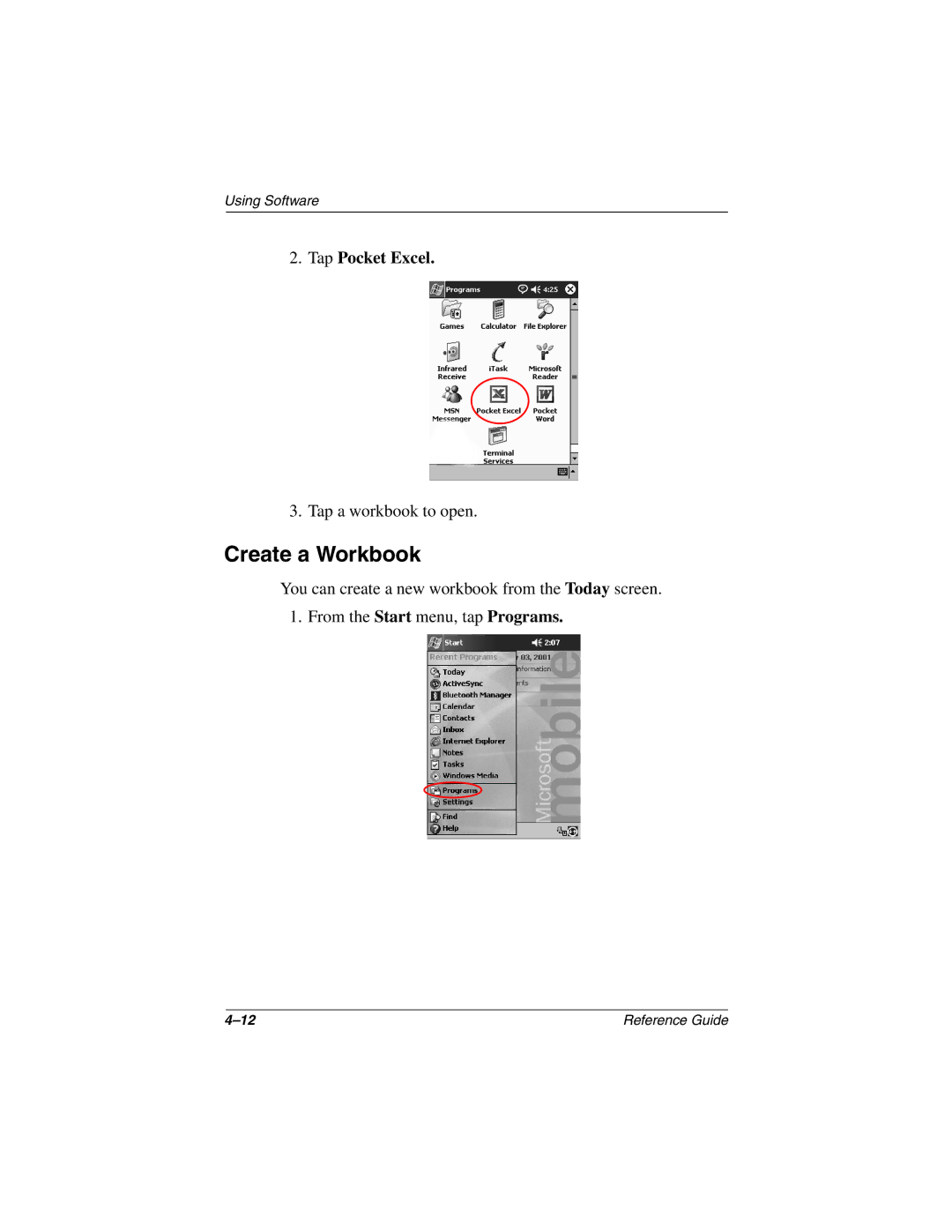 Compaq H3800 manual Create a Workbook, Tap Pocket Excel 