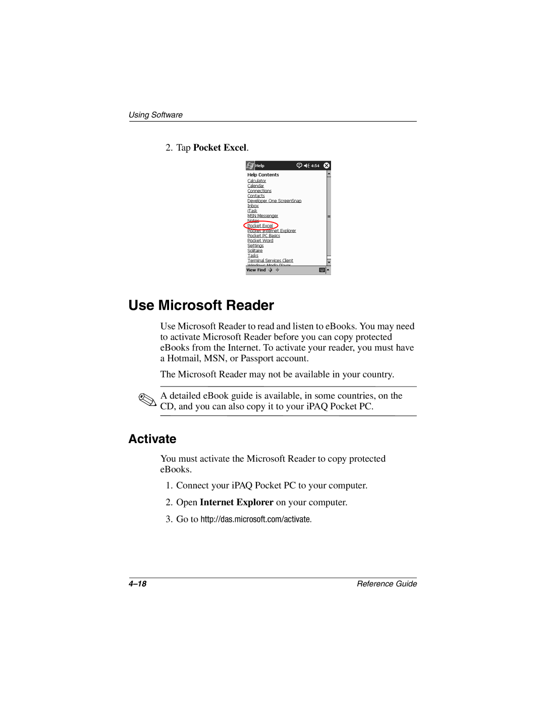 Compaq H3800 manual Use Microsoft Reader, Activate 