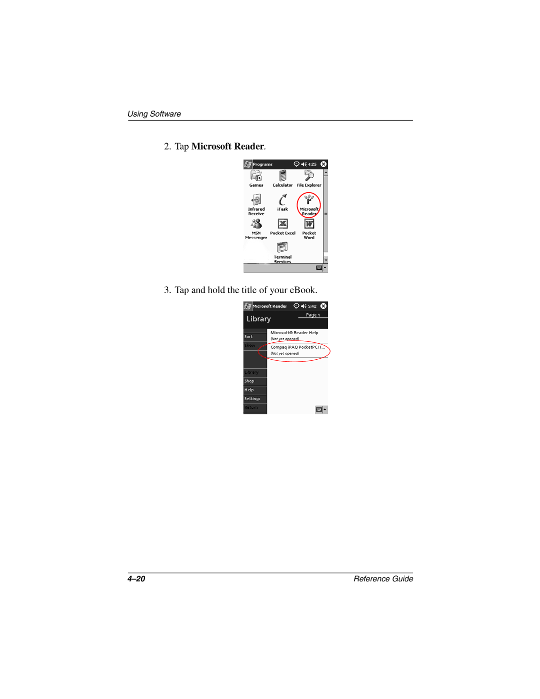 Compaq H3800 manual Tap Microsoft Reader 