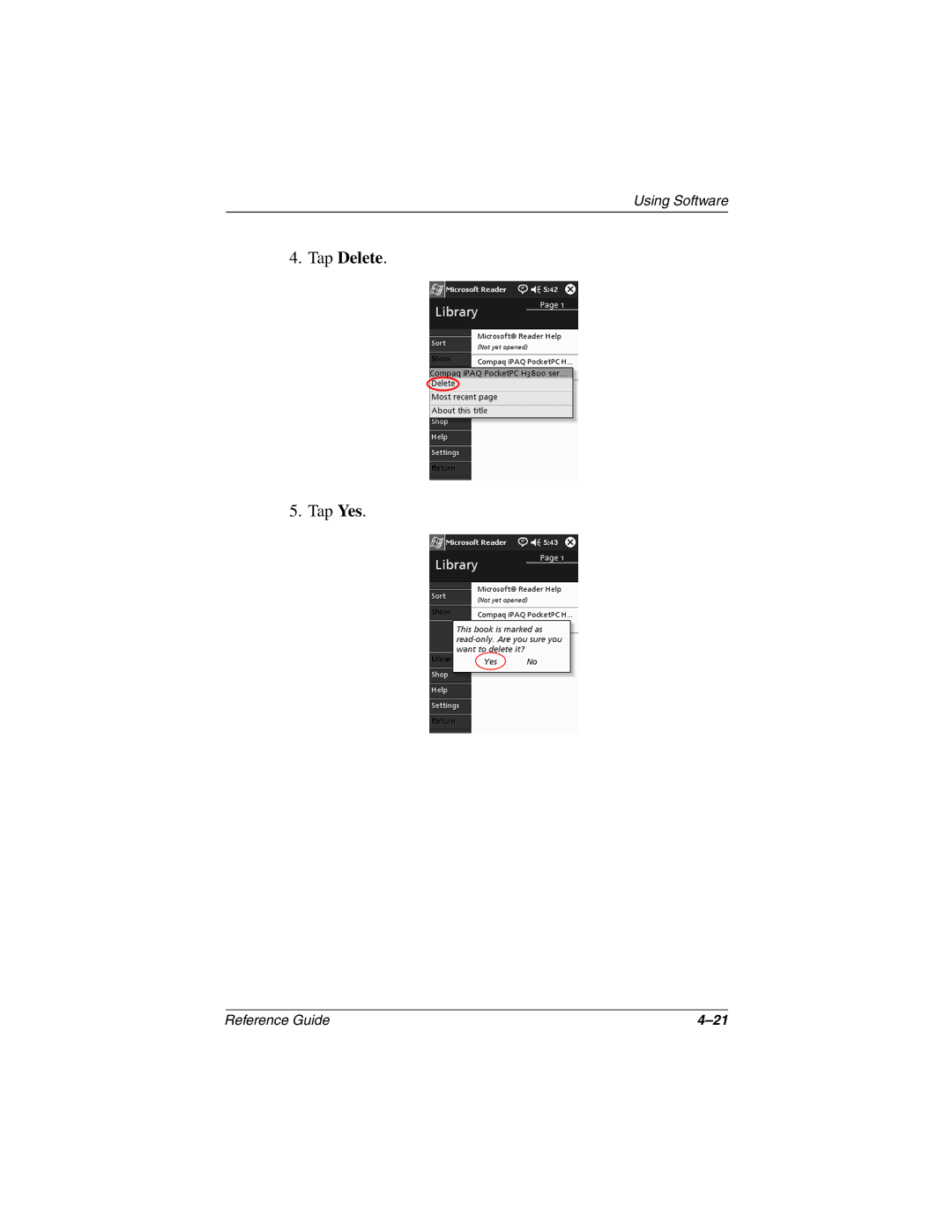 Compaq H3800 manual Tap Delete 