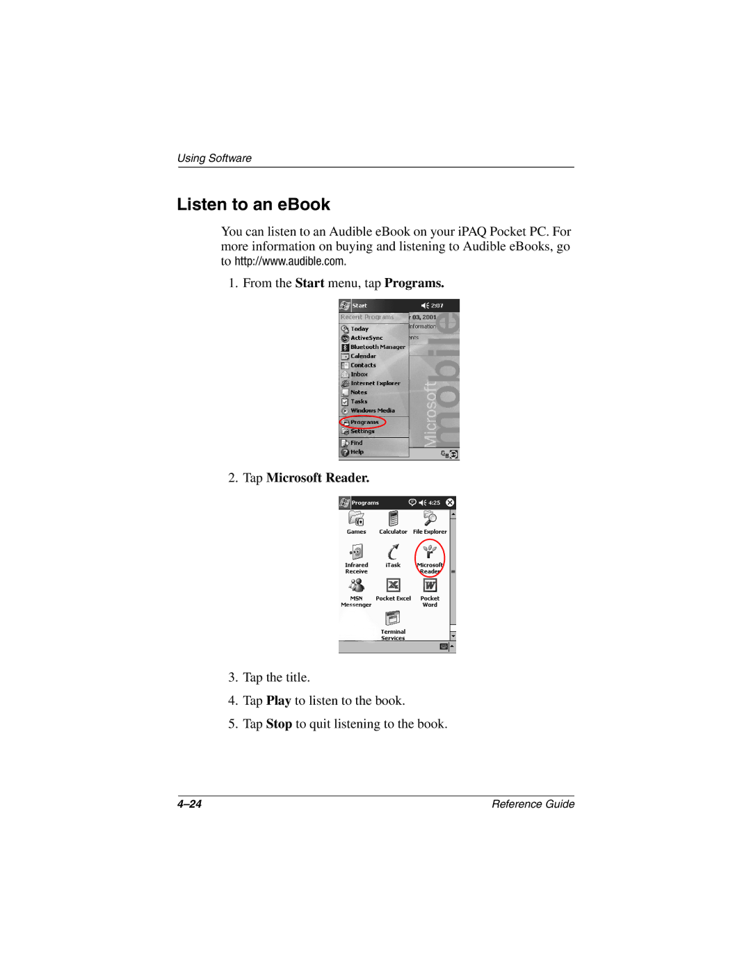 Compaq H3800 manual Listen to an eBook 