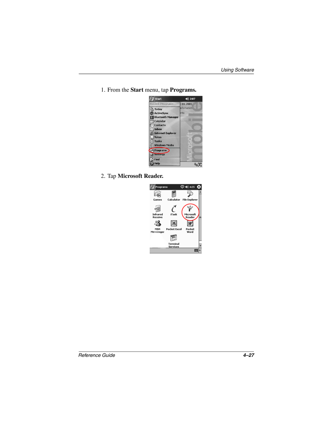 Compaq H3800 manual Tap Microsoft Reader 