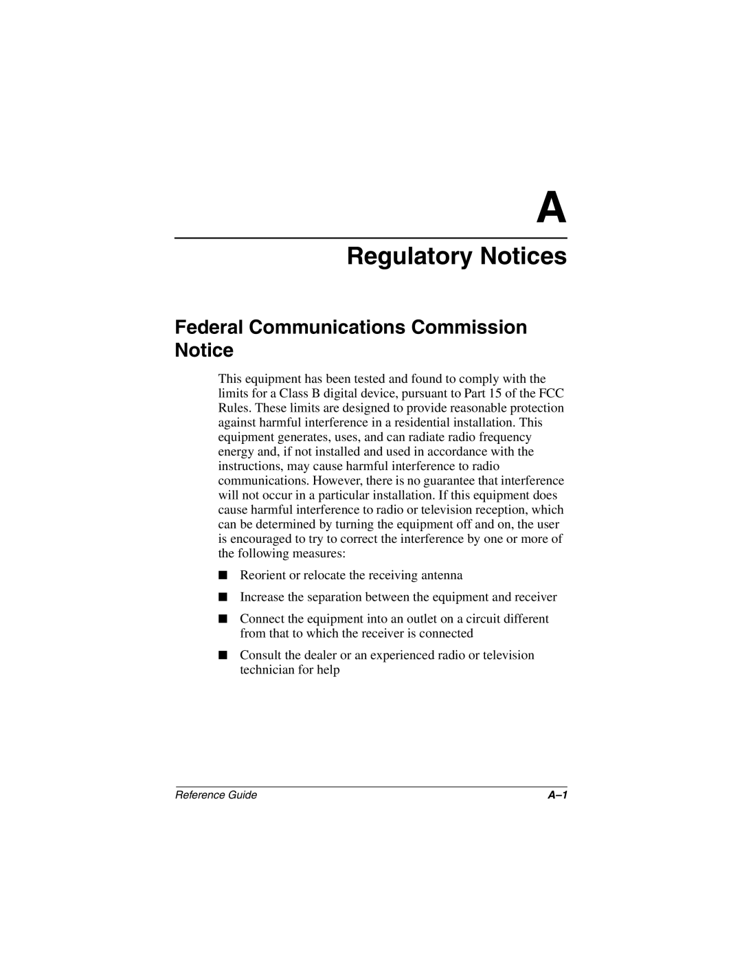 Compaq H3800 manual Regulatory Notices, Federal Communications Commission Notice 