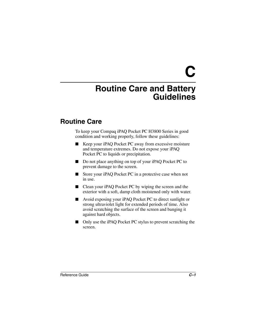 Compaq H3800 manual Routine Care and Battery Guidelines 