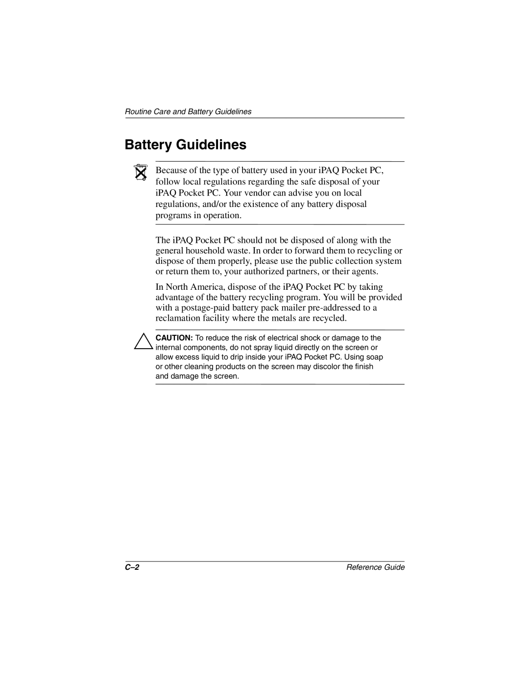 Compaq H3800 manual Battery Guidelines 