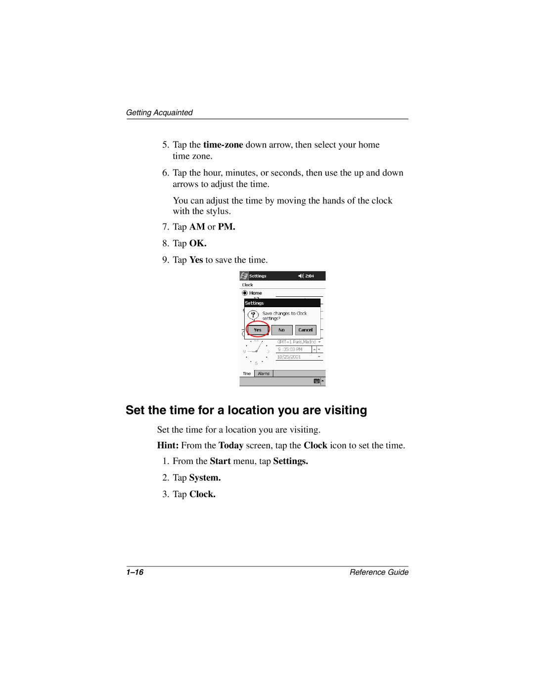 Compaq H3800 manual Set the time for a location you are visiting 