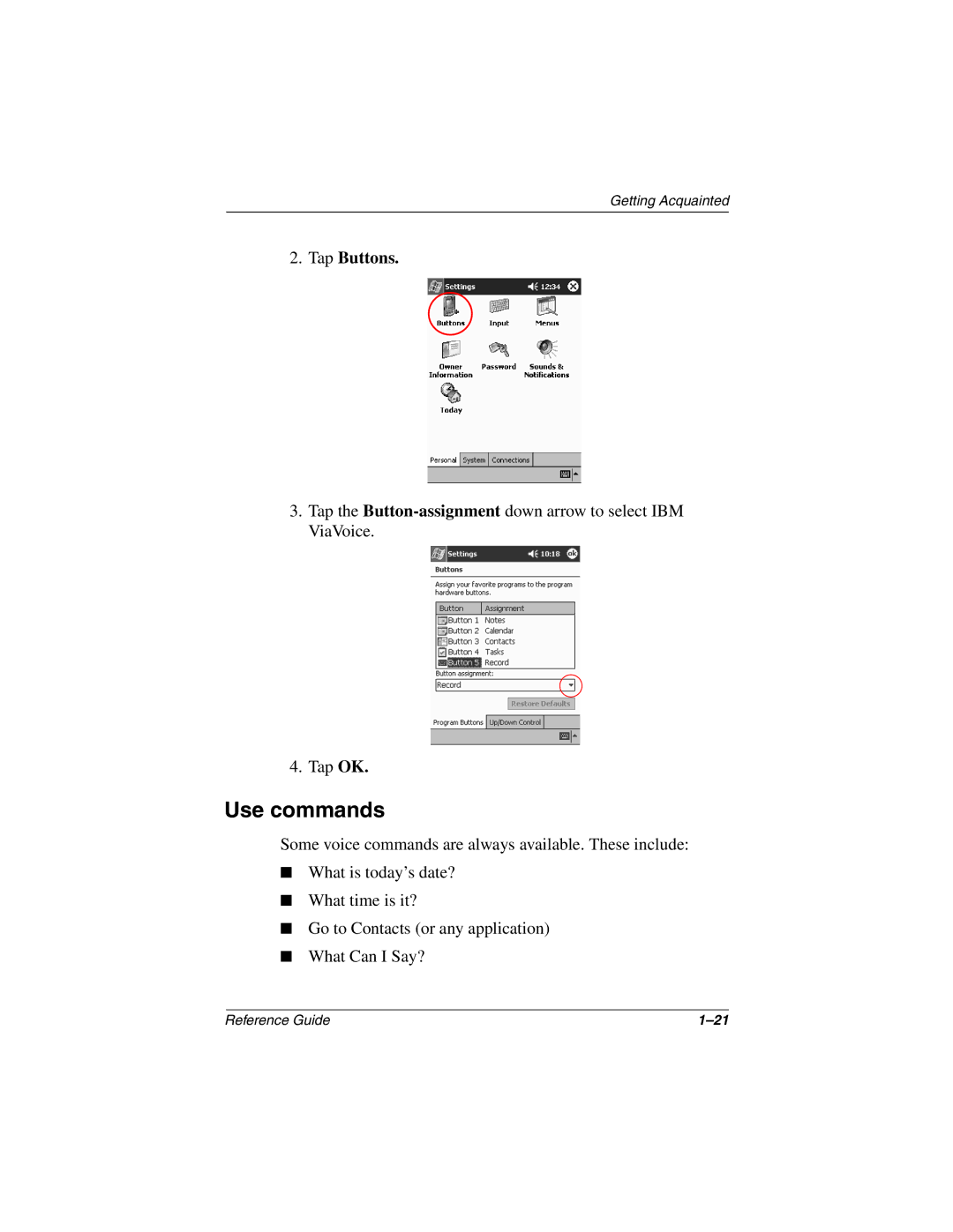 Compaq H3800 manual Use commands, Tap Buttons 