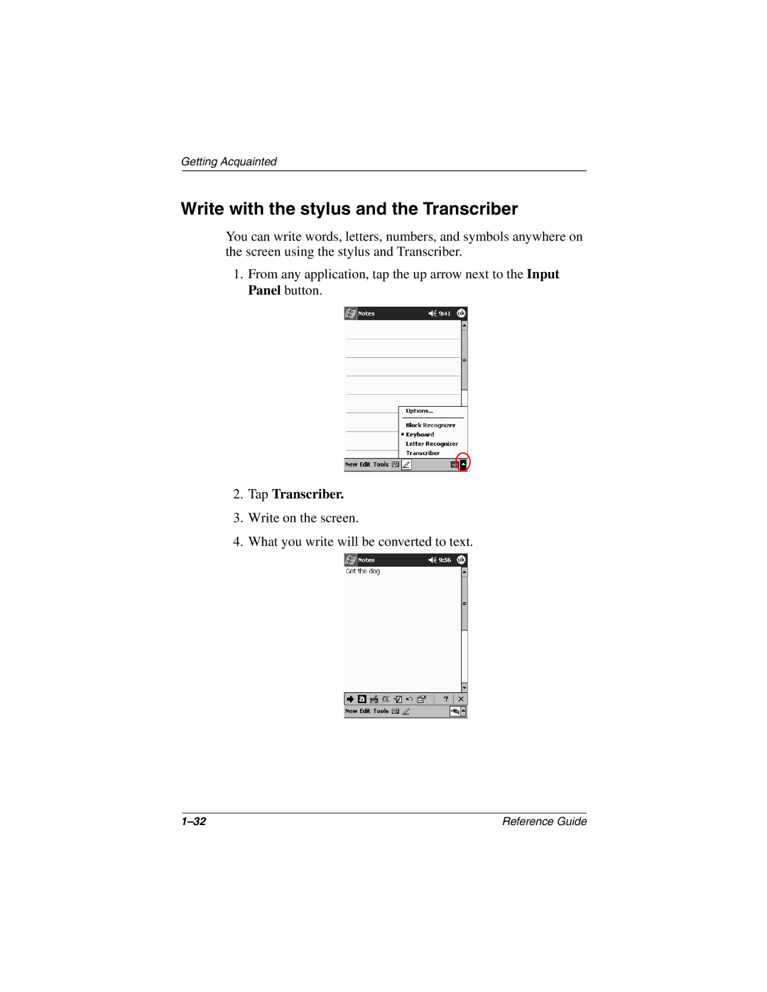 Compaq H3800 manual Write with the stylus and the Transcriber, Tap Transcriber 