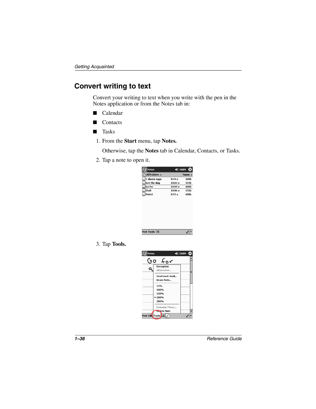 Compaq H3800 manual Convert writing to text, Tap Tools 