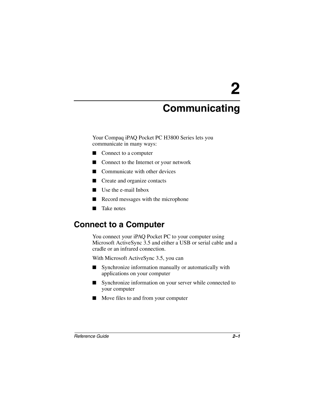 Compaq H3800 manual Communicating, Connect to a Computer 