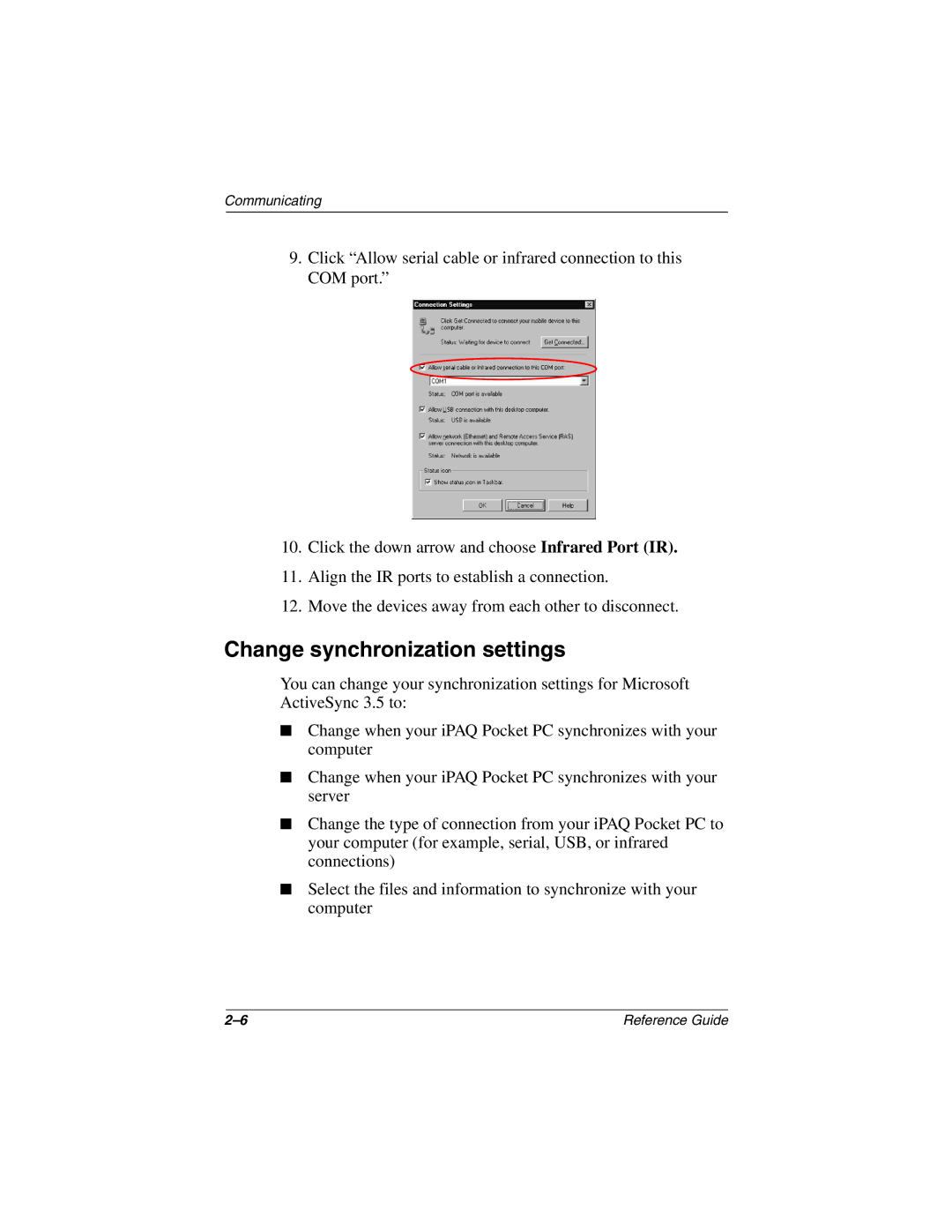 Compaq H3800 manual Change synchronization settings 