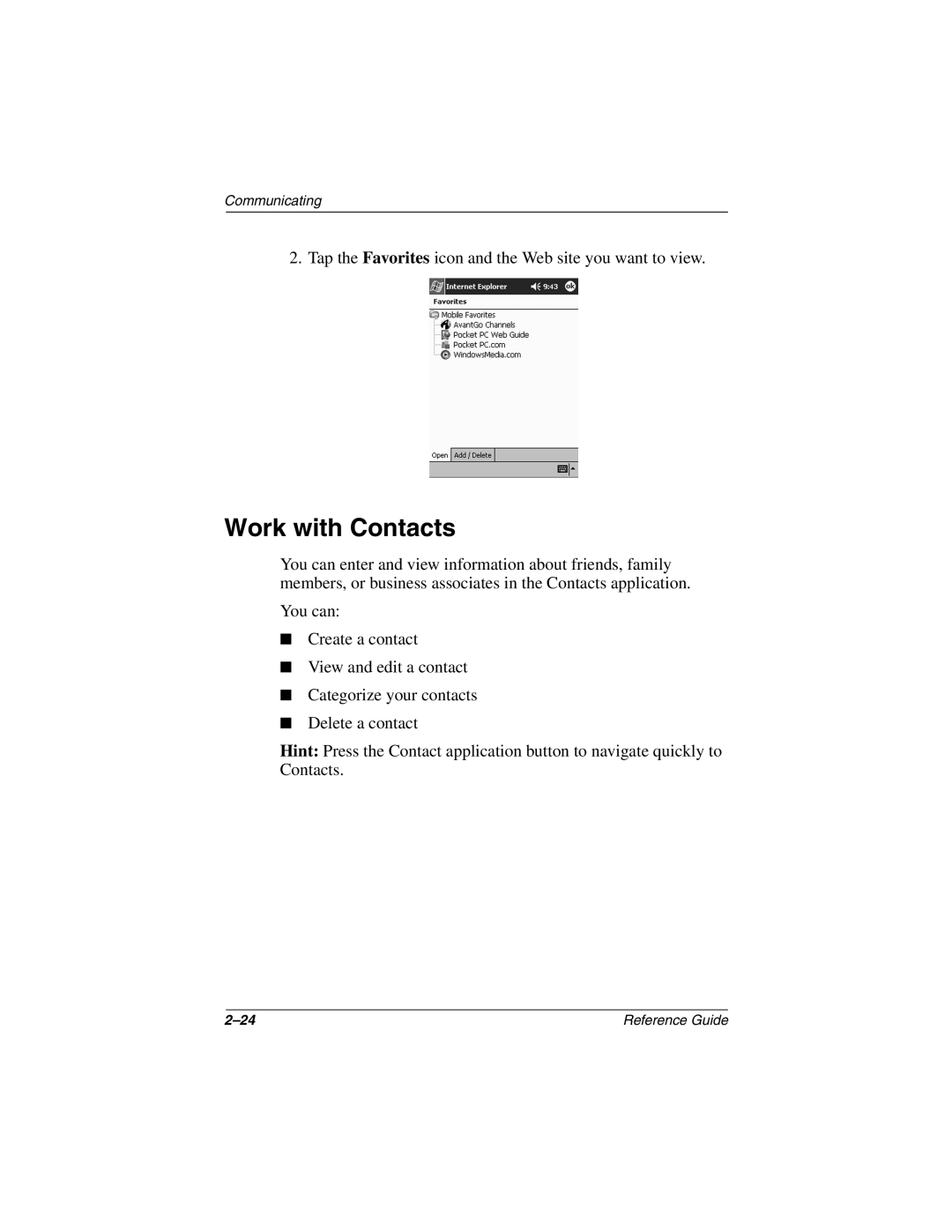 Compaq H3800 manual Work with Contacts 