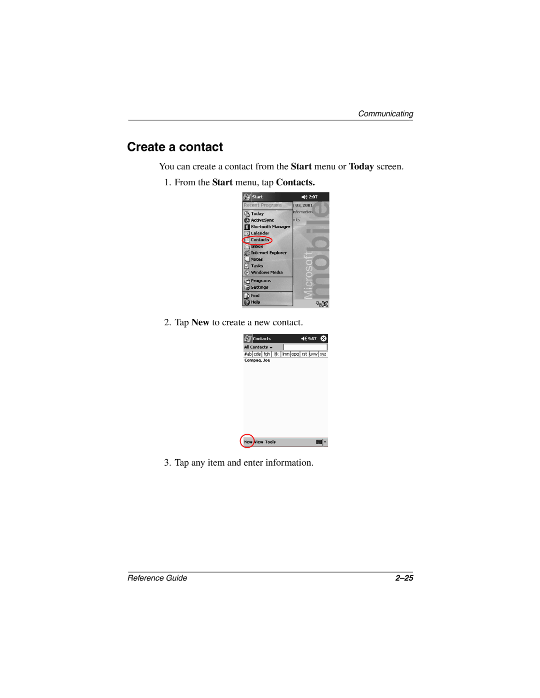 Compaq H3800 manual Create a contact 